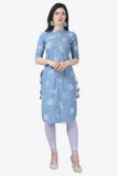 Black Rayon Embroidered Knee Length Kurti