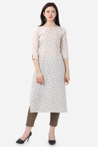 White Cotton Blend Calf Length Straight Kurti