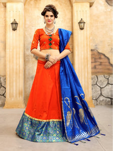 Craftsvilla Orange Color Silk Embroidered Semi-stitched Designer Lehenga
