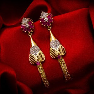 Gold Plated Alloy Metal Designer American Diamond Earrings