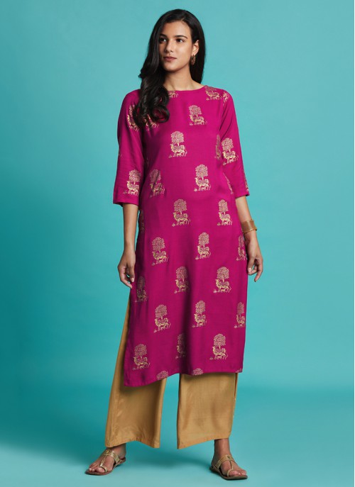 Nature Trails - Poised Red Festive Kurta With Gold Print