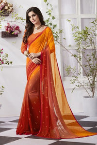 Craftsvilla Red Georgette Plain Partywear Saree With Unstitched Blouse Material
